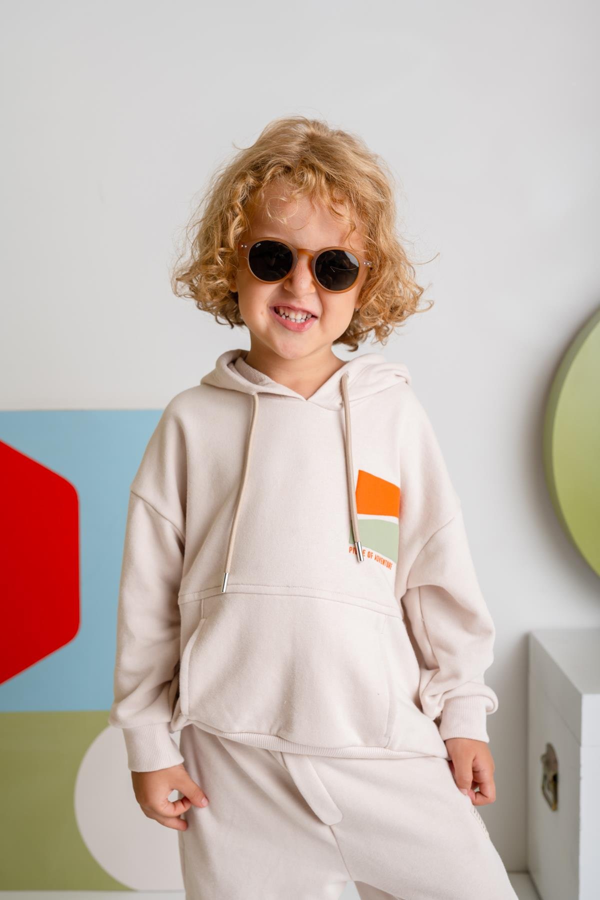 Erkek Çocuk Kapşonlu Kanguru Cepli Sweatshirt - Krem