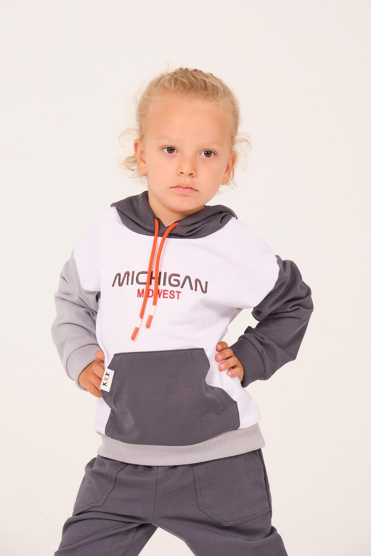 Erkek Çocuk Kapüşonlu Nakışlı Sweatshirt - Antrasit