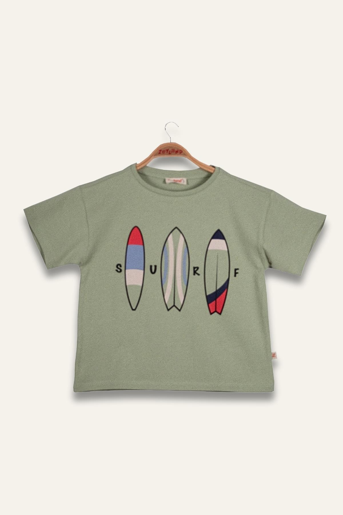 Erkek Çoçuk Sörf Baskılı T-Shirt - Yeşil
