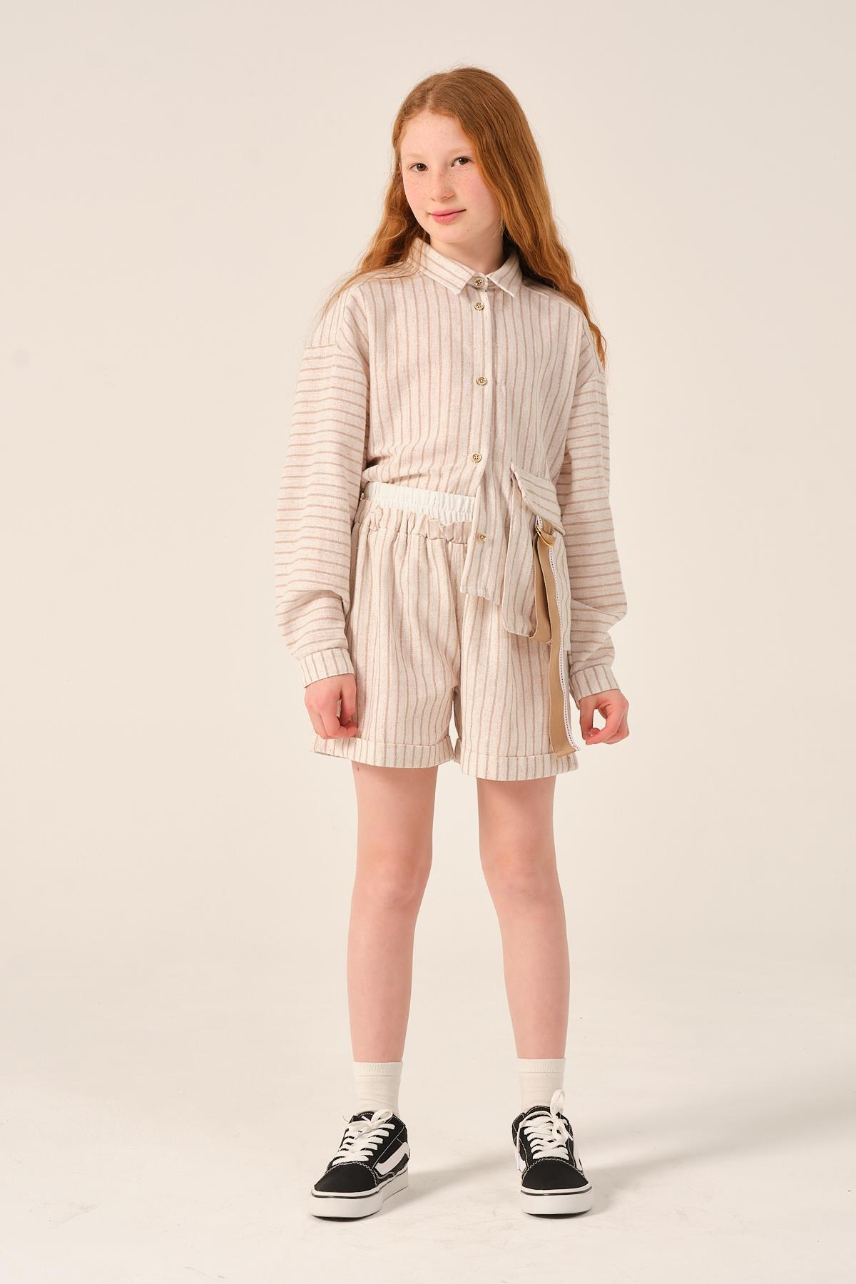 Genç Kız Çocuk Çizgili Şort