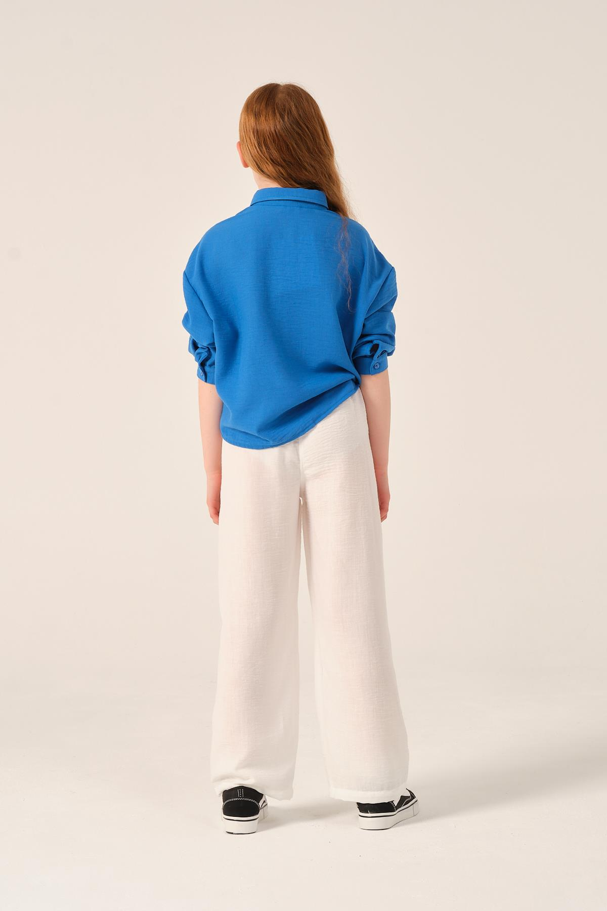 Genç Kız Çocuk Ön Bağlamalı Uzun Kollu Gömlek