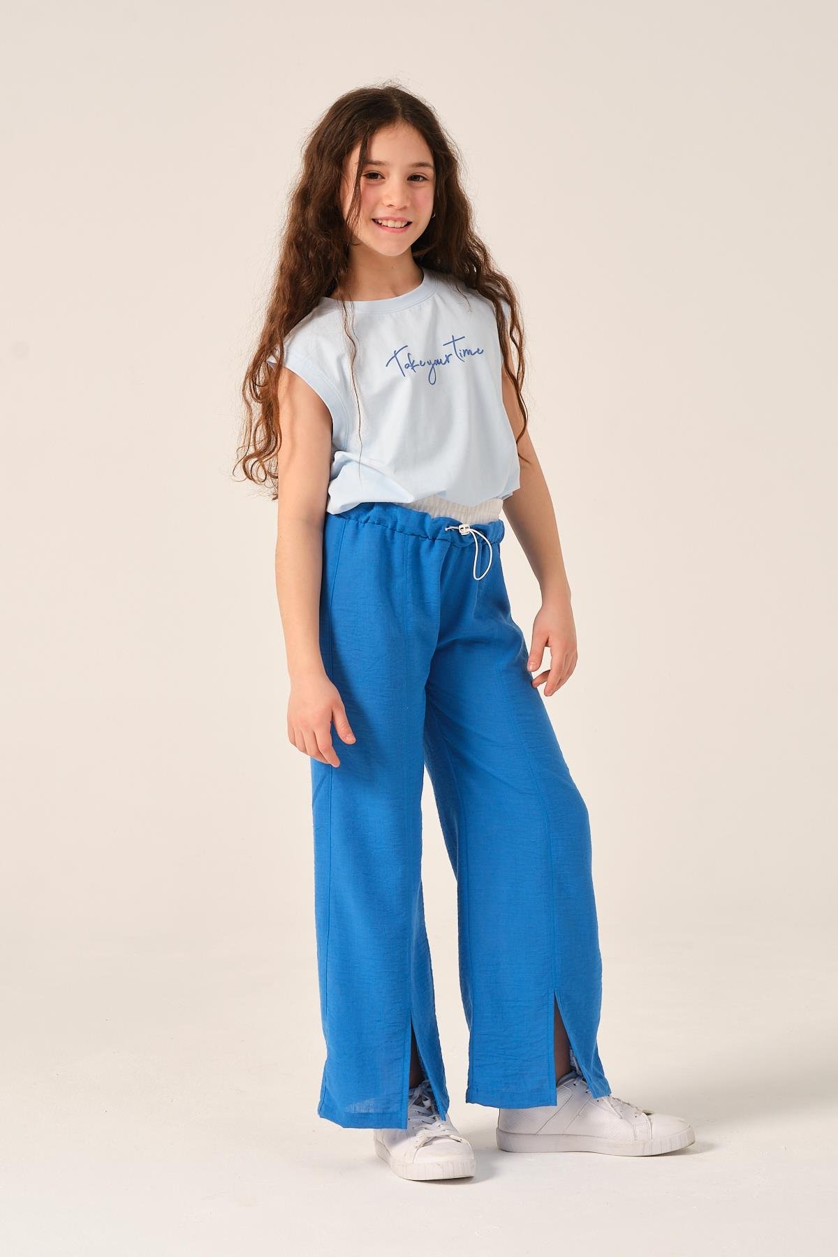 Genç Kız Çocuk Yazı Baskılı Kolsuz T-shirt