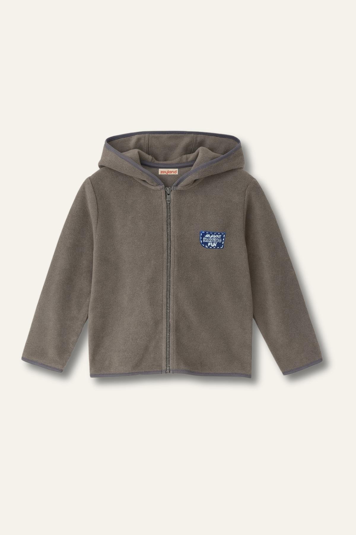 Kapşonlu fermuarlı polar ceket - Haki