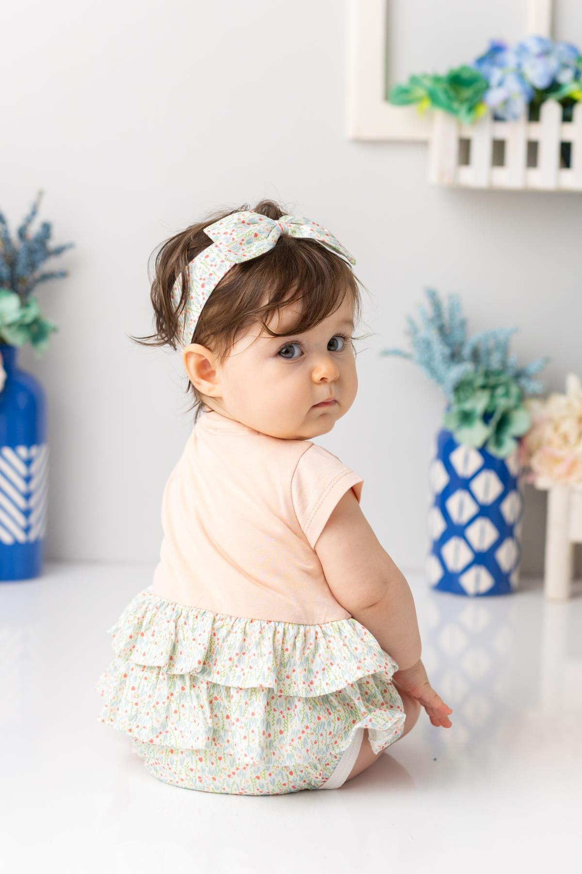 Kız Bebek Bandanalı Fırfırlı Çıtçıtlı Body - Yavruağzı