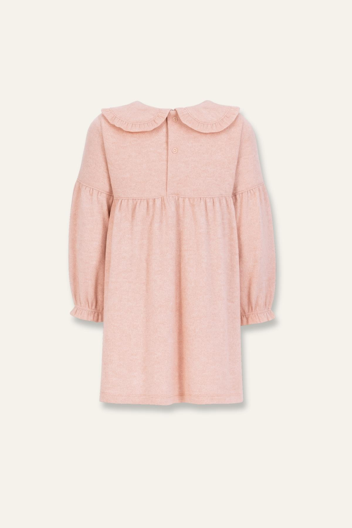 Kız Bebek Bebe Yaka Uzun Kollu Elbise - Pembe