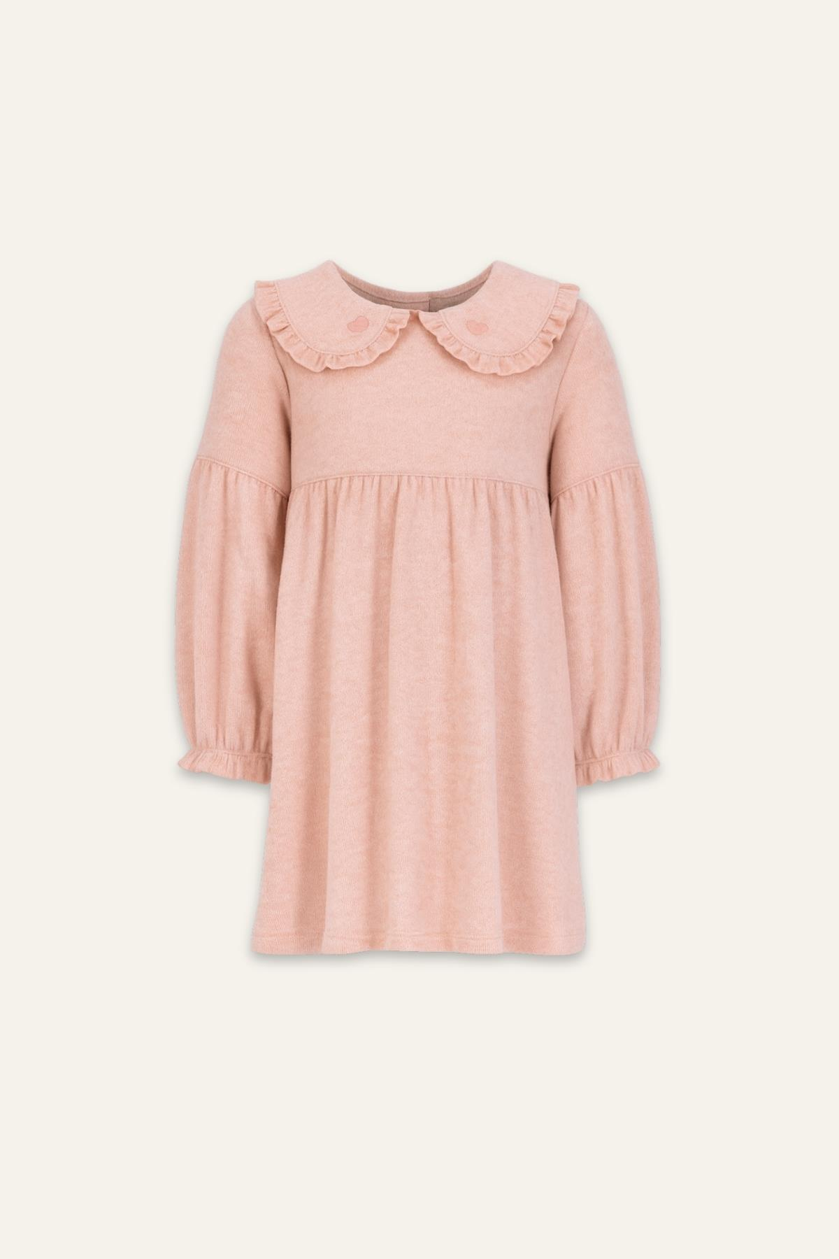 Kız Bebek Bebe Yaka Uzun Kollu Elbise - Pembe