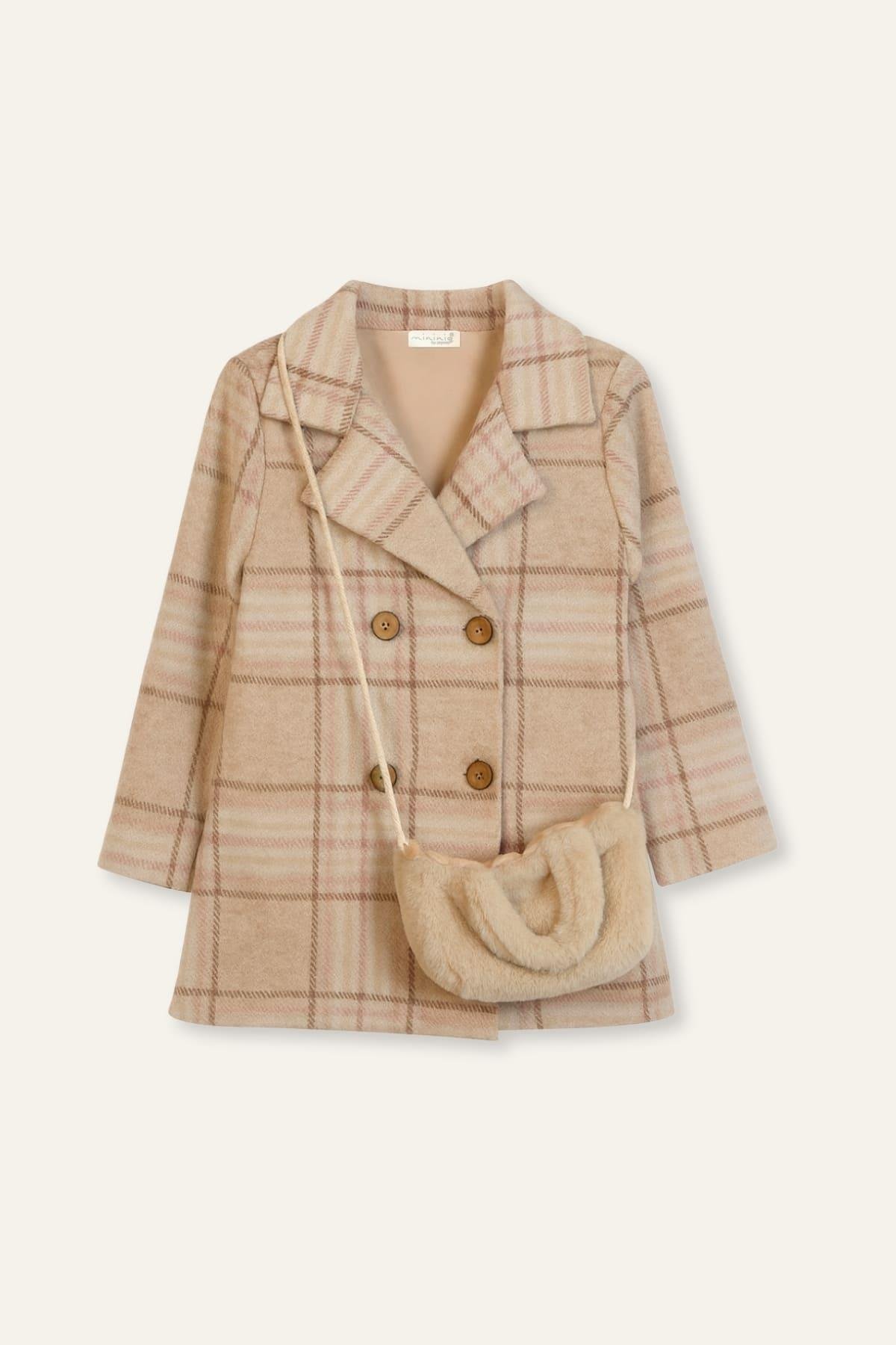 Kız Bebek Çanta Aksesuarlı Ekose Kaban - Ekose