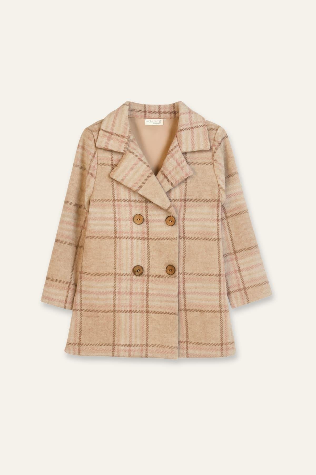 Kız Bebek Çanta Aksesuarlı Ekose Kaban - Ekose