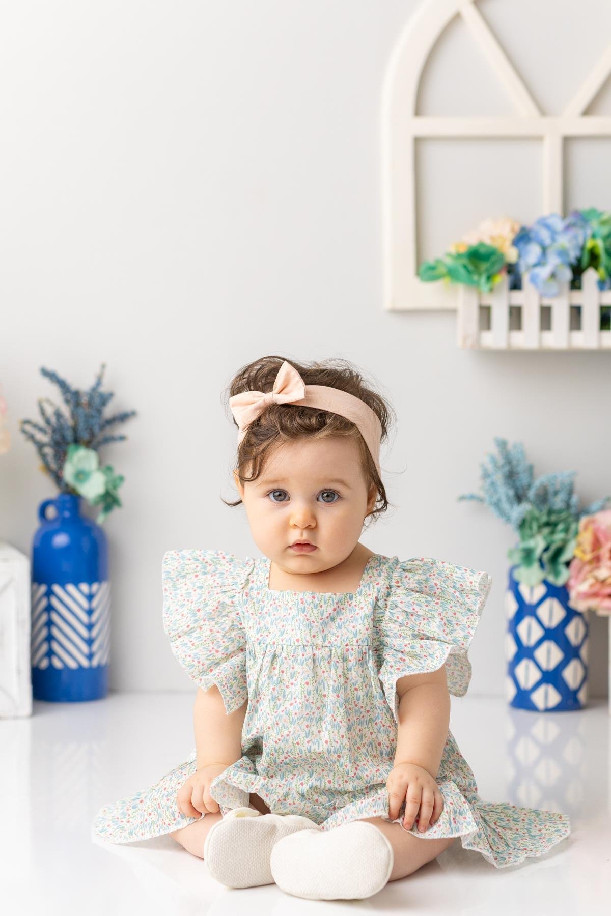 Kız Bebek Çiçek Desenli Fırfırlı Elbise - Desenli