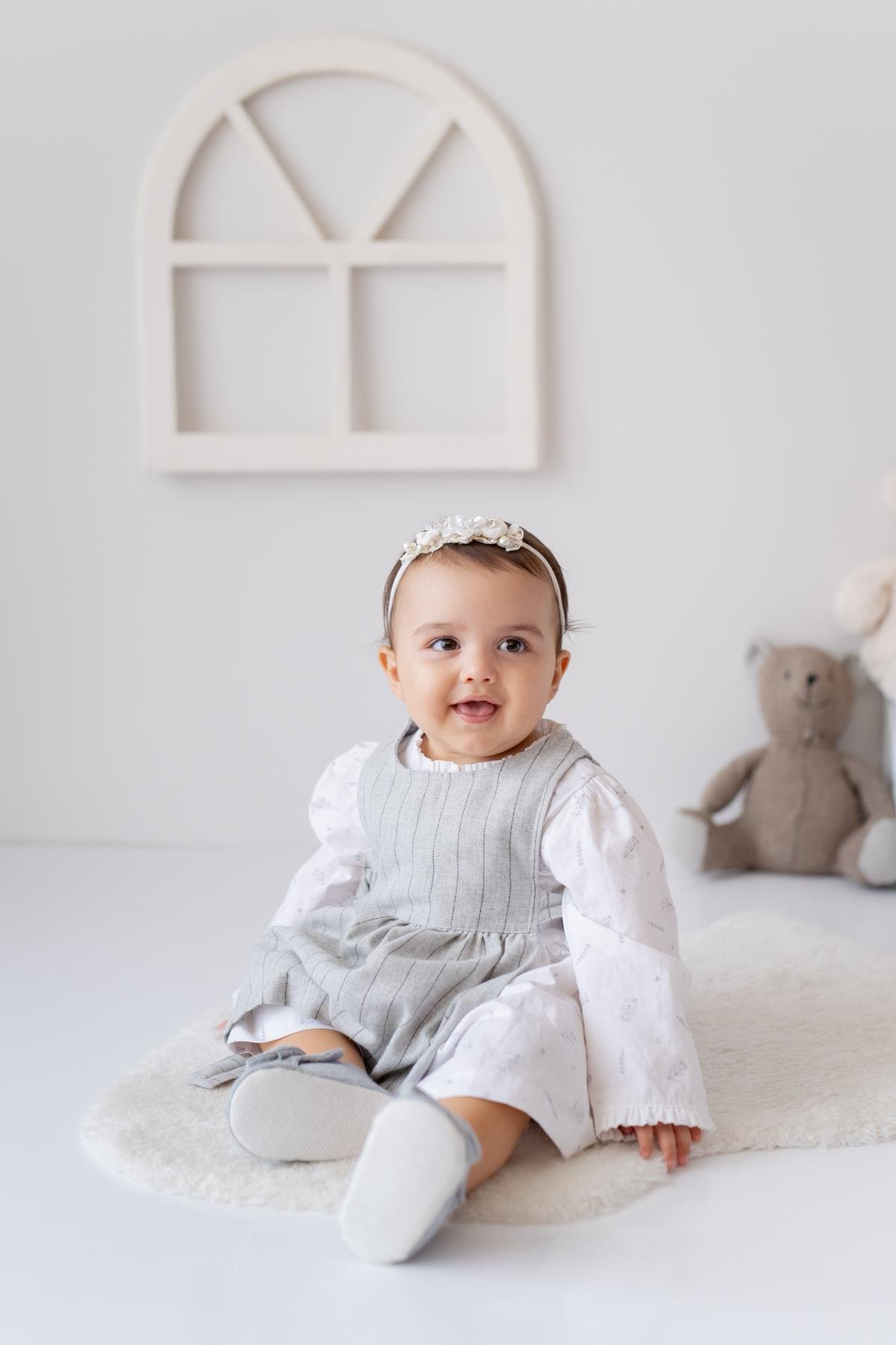 Kız Bebek Dokuma Elbise ve Gömlek Takım - Gri