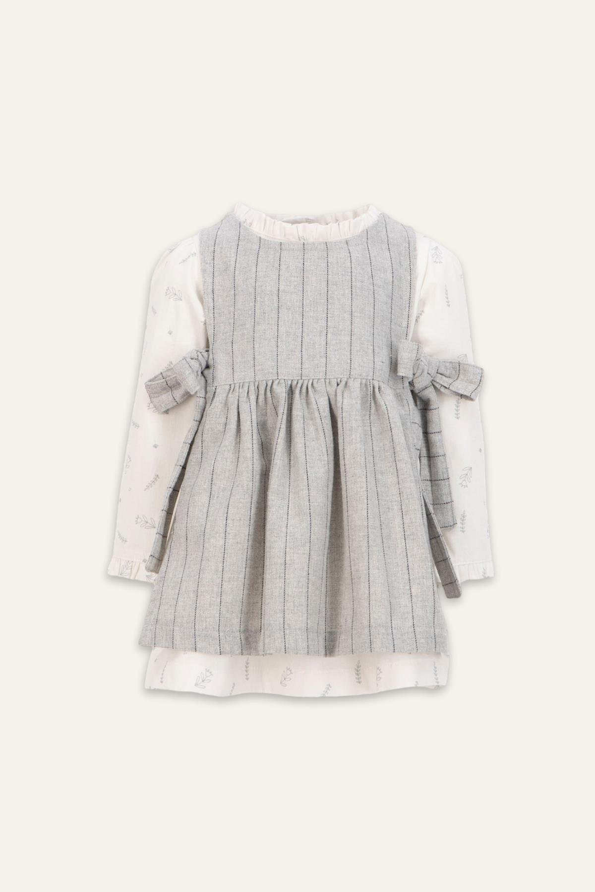 Kız Bebek Dokuma Elbise ve Gömlek Takım - Gri