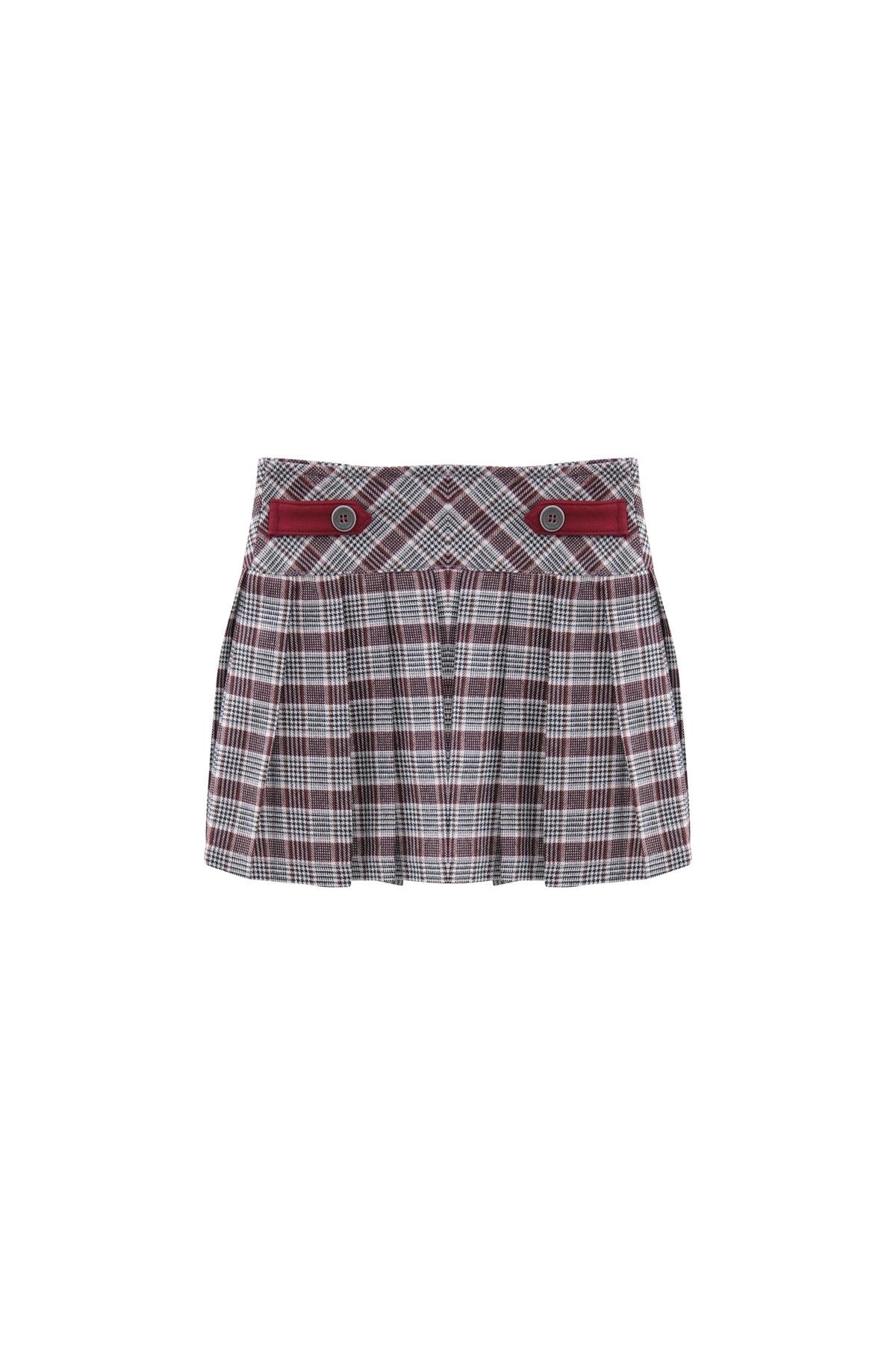 Kız Bebek Ekose Pileli Etek - Bordo Ekose