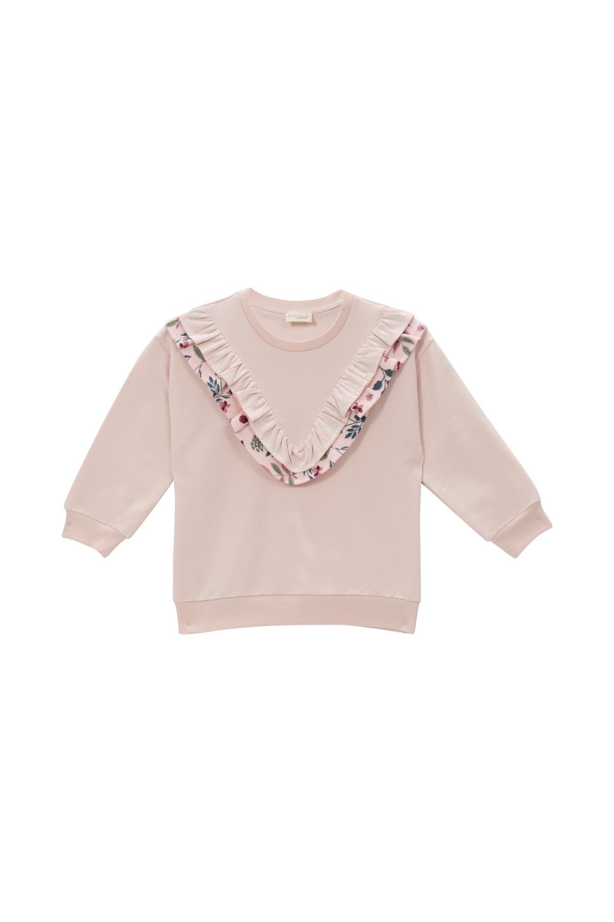 Kız Bebek Fırfır Detaylı Sweatshirt - Pembe