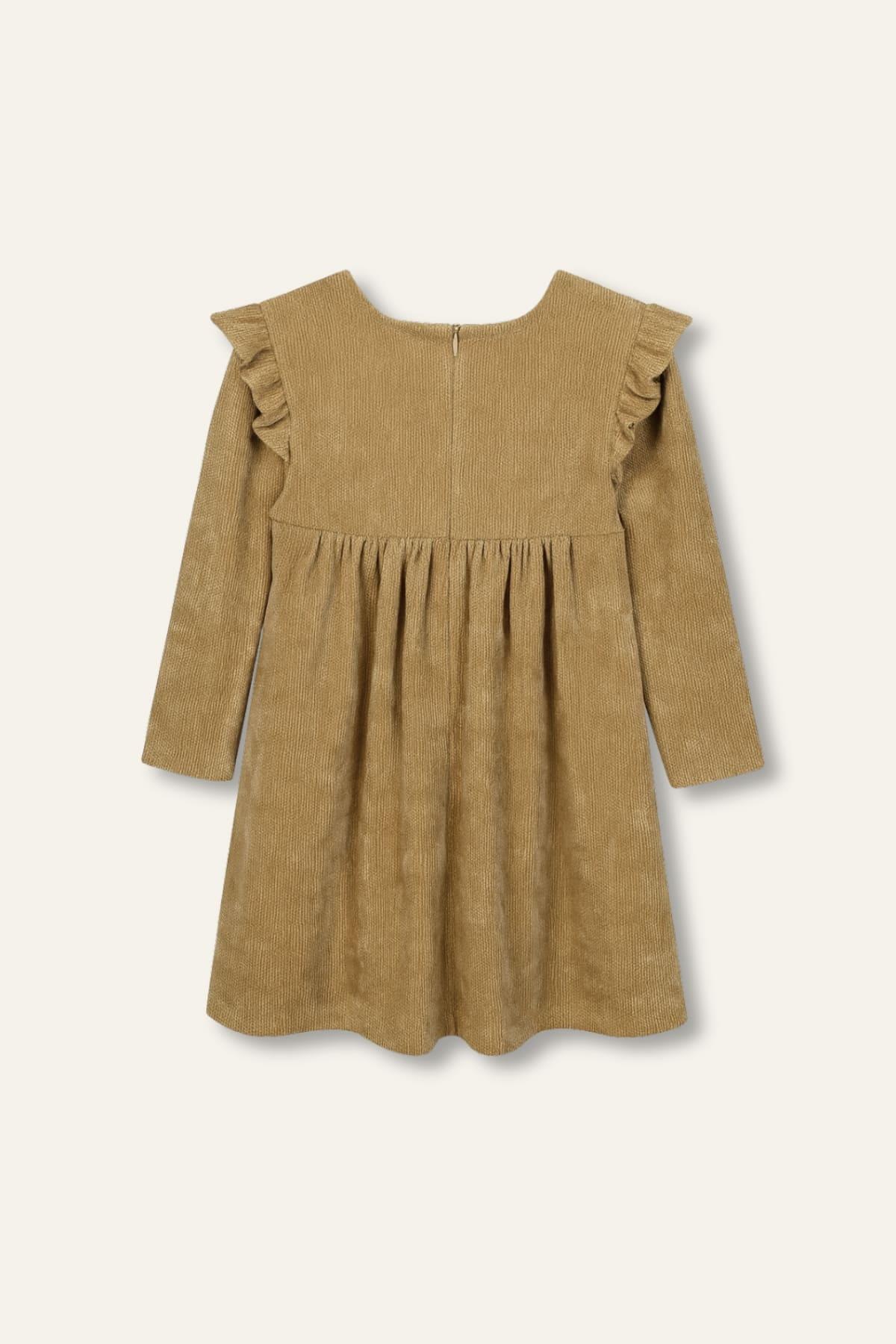 Kız Bebek Köpek Aksesuarlı Elbise - Bej