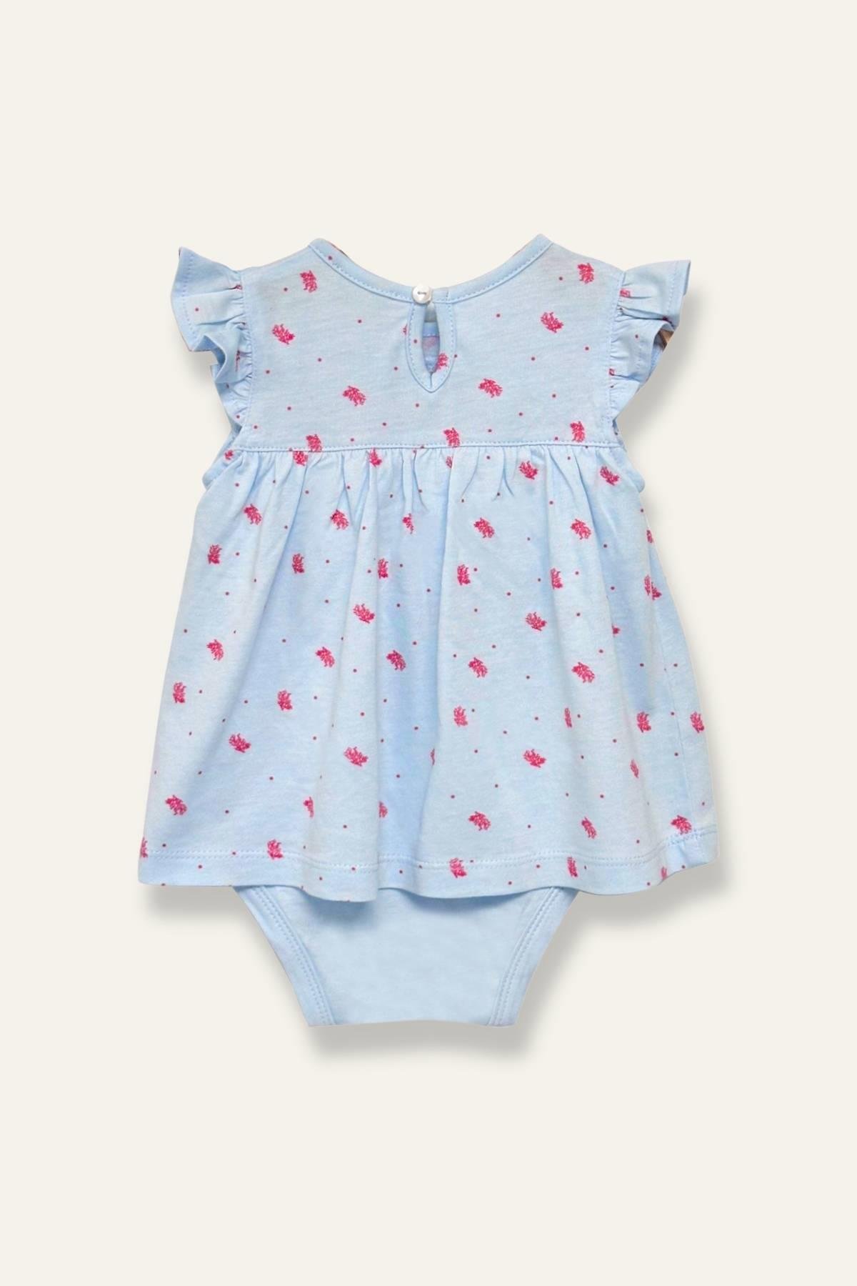 Kız  Bebek  Mercan Desenli Çıtçıtlı Body Elbise - Desenli