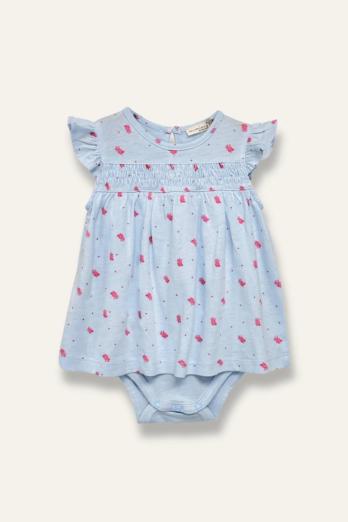 Kız  Bebek  Mercan Desenli Çıtçıtlı Body Elbise - Desenli