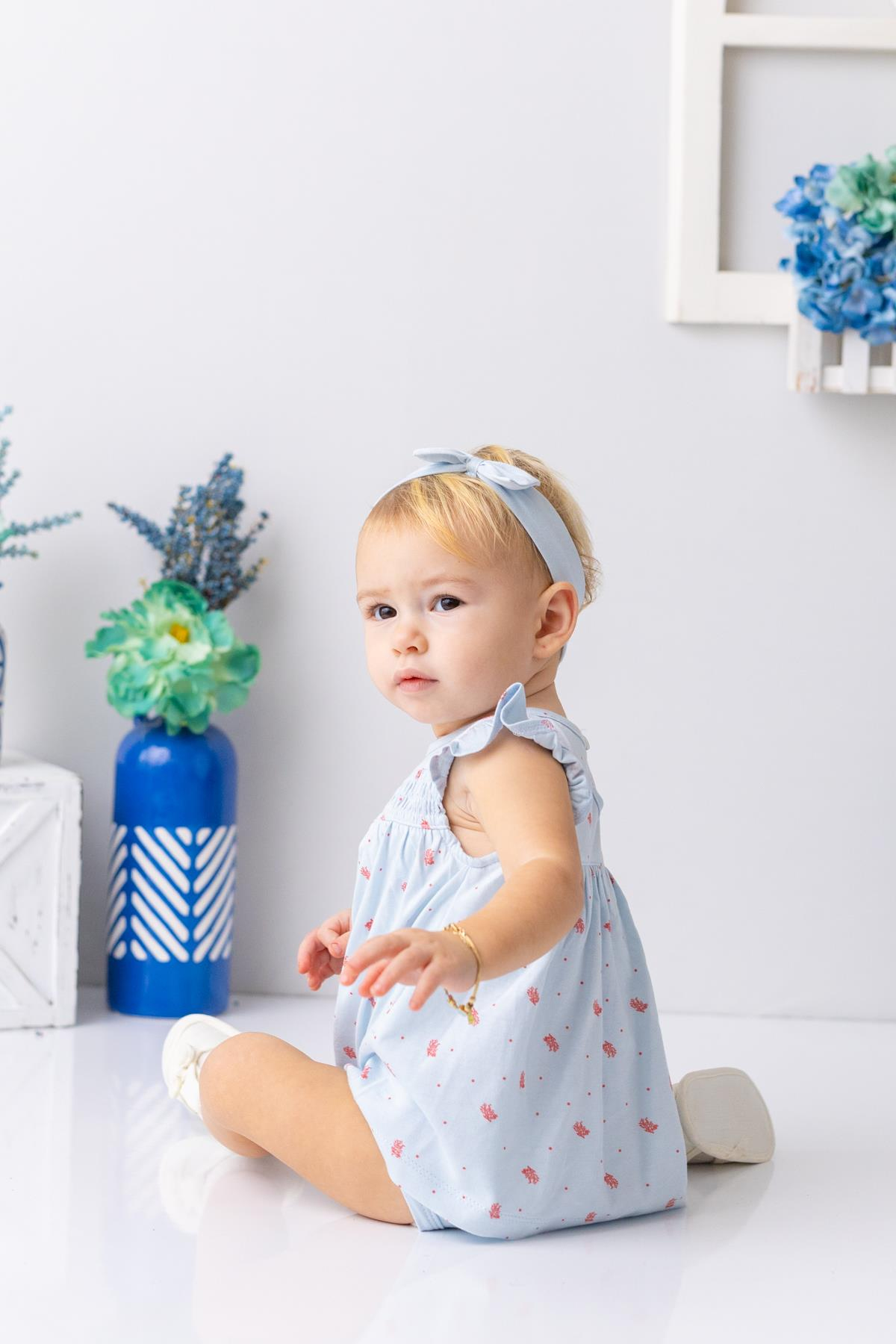 Kız  Bebek  Mercan Desenli Çıtçıtlı Body Elbise - Desenli