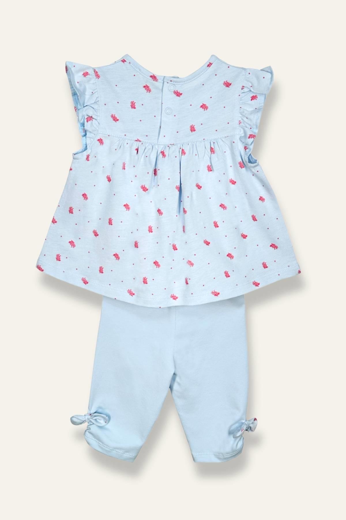 Kız Bebek Mercan Desenli Tayt Bluz Takım - Desenli