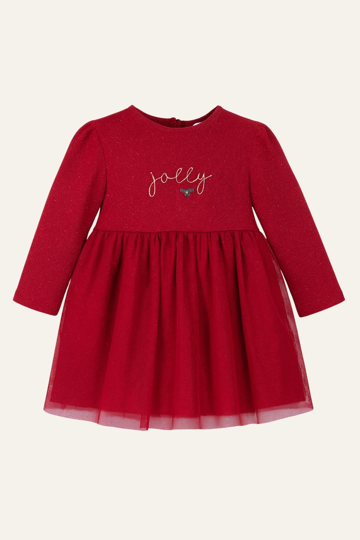 Kız Bebek Nakışlı Elbise - Bordo