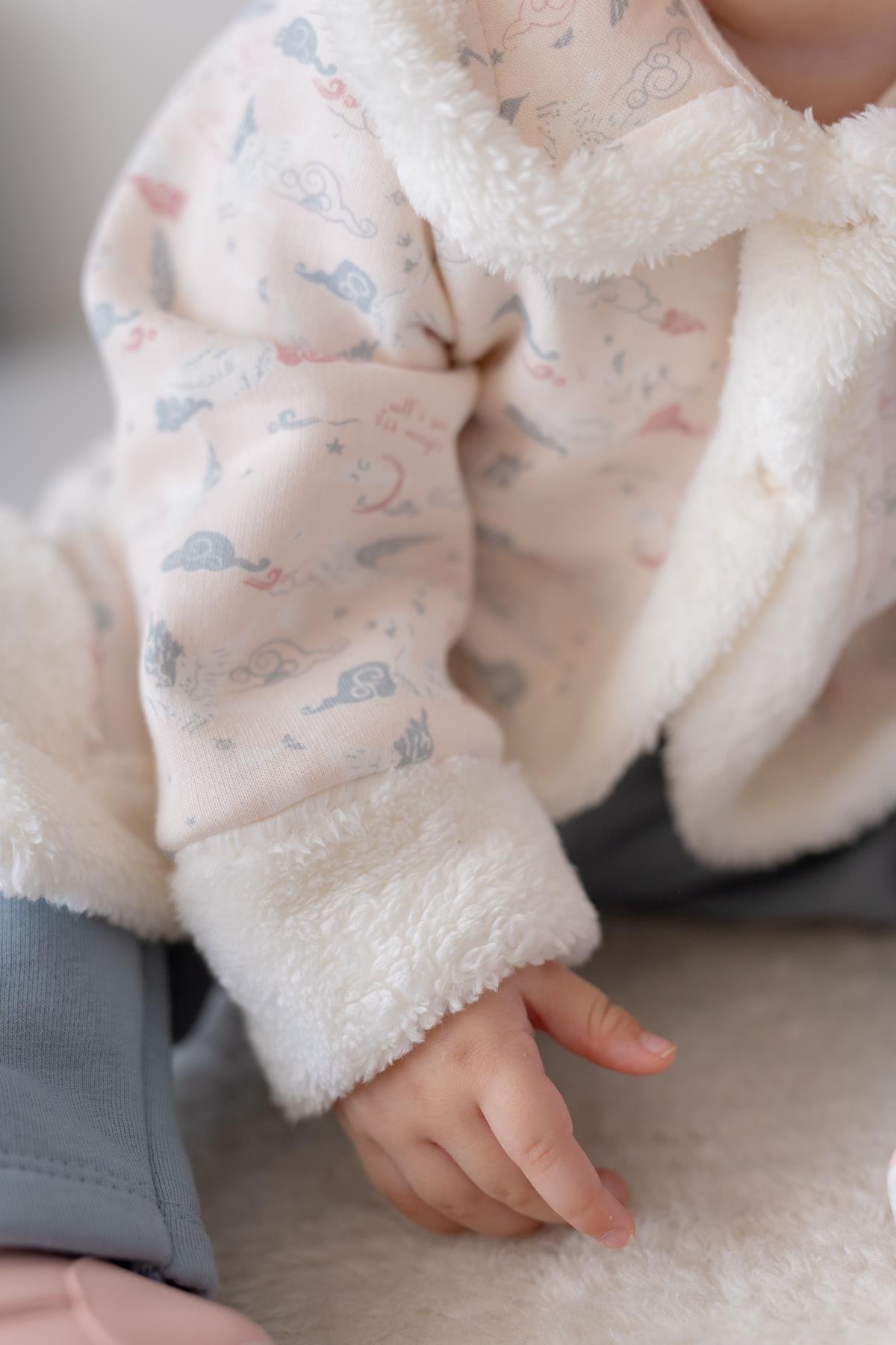 Kız Bebek Peluş Detaylı Üçlü Takım - Pembe