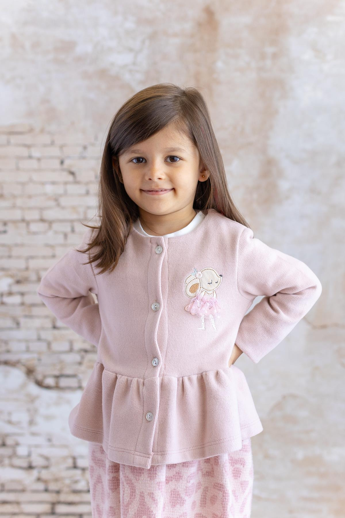 Kız Bebek Tavşan Nakışlı Ceket - Pembe