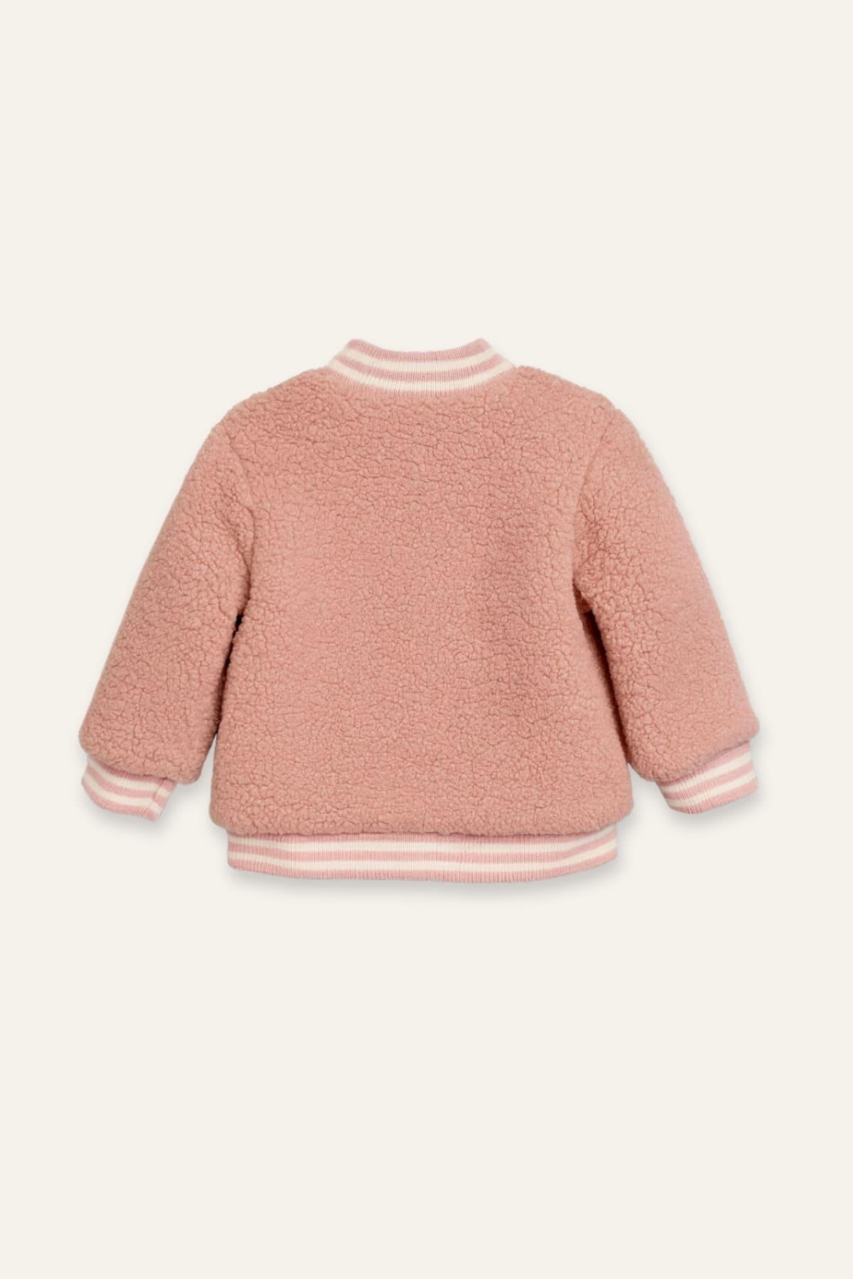 Kız Bebek Tavşan Nakışlı Peluş Mont - Pembe