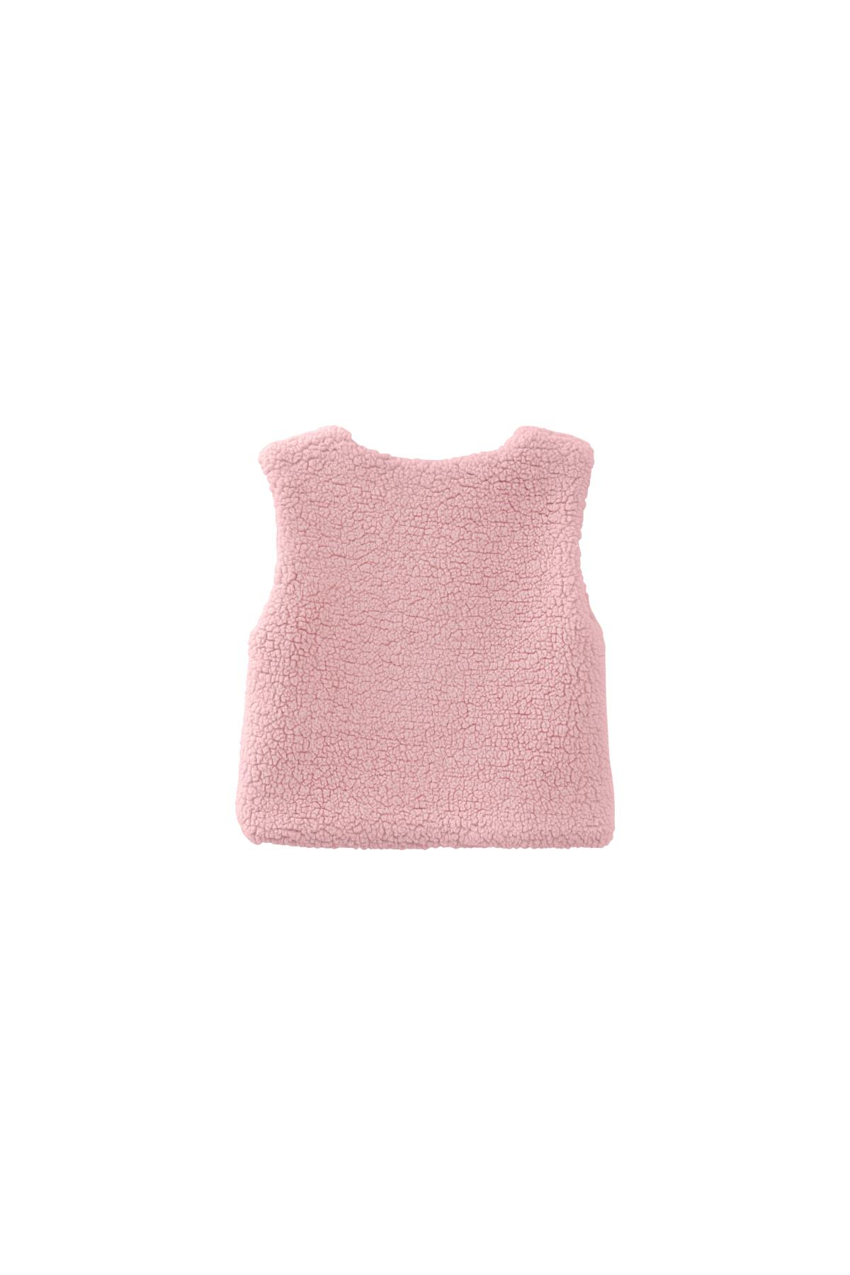 Kız Bebek Tavşan Nakışlı Peluş Yelek - Pembe