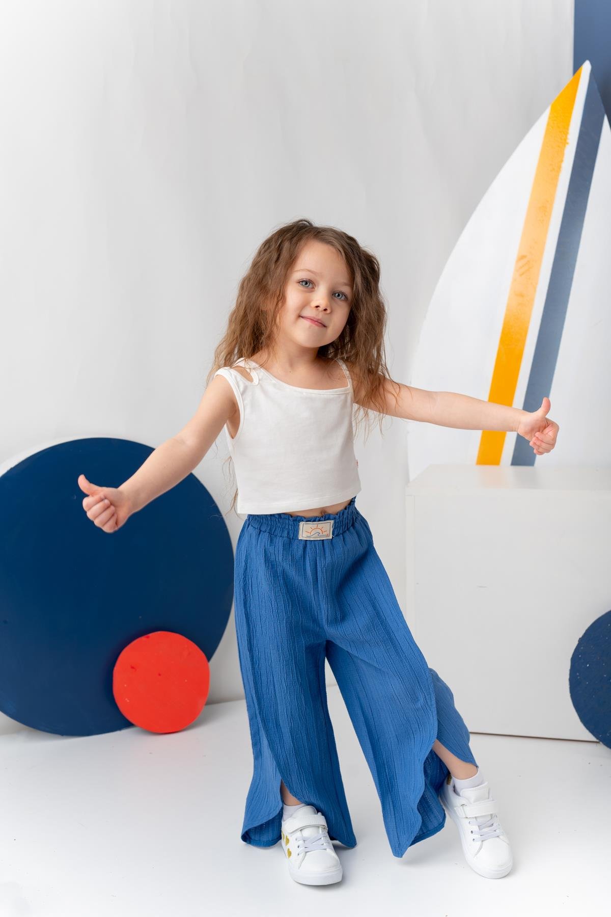 Kız Çocuk Bol Pantolon - İndigo