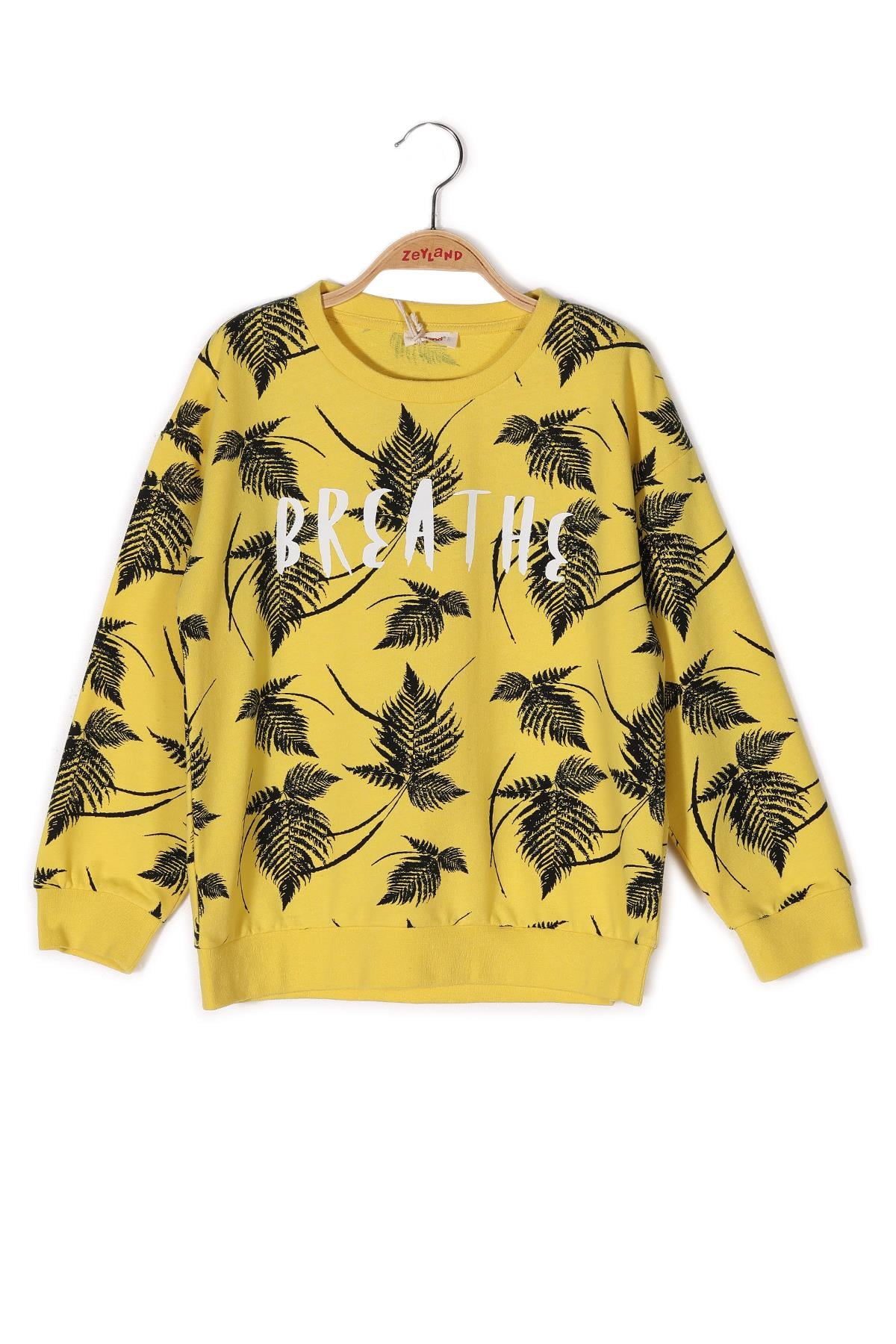 Kız Çocuk Yaprak Baskılı Sweatshirt