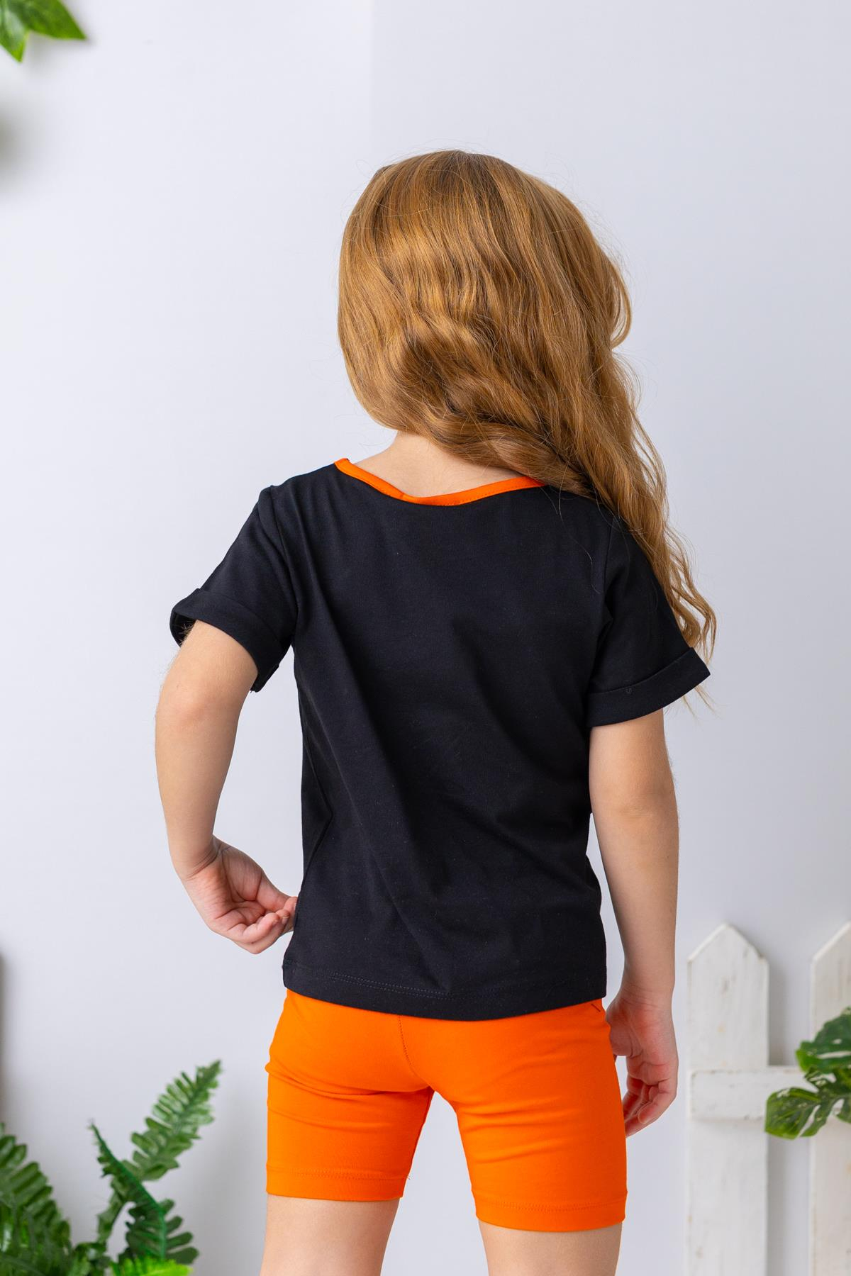 Kız Çocuk Çiçek Nakışlı T-shirt - Siyah