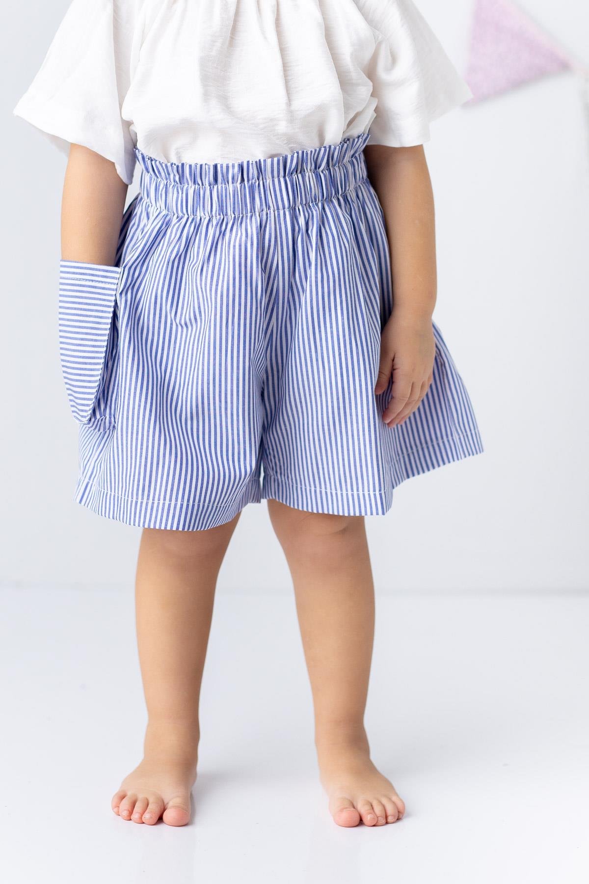 Kız Çocuk Çizgili Kargo Cepli Şort