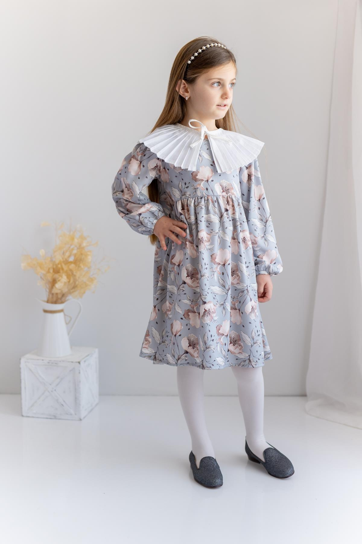 Kız Çocuk Desenli Dokuma Elbise 