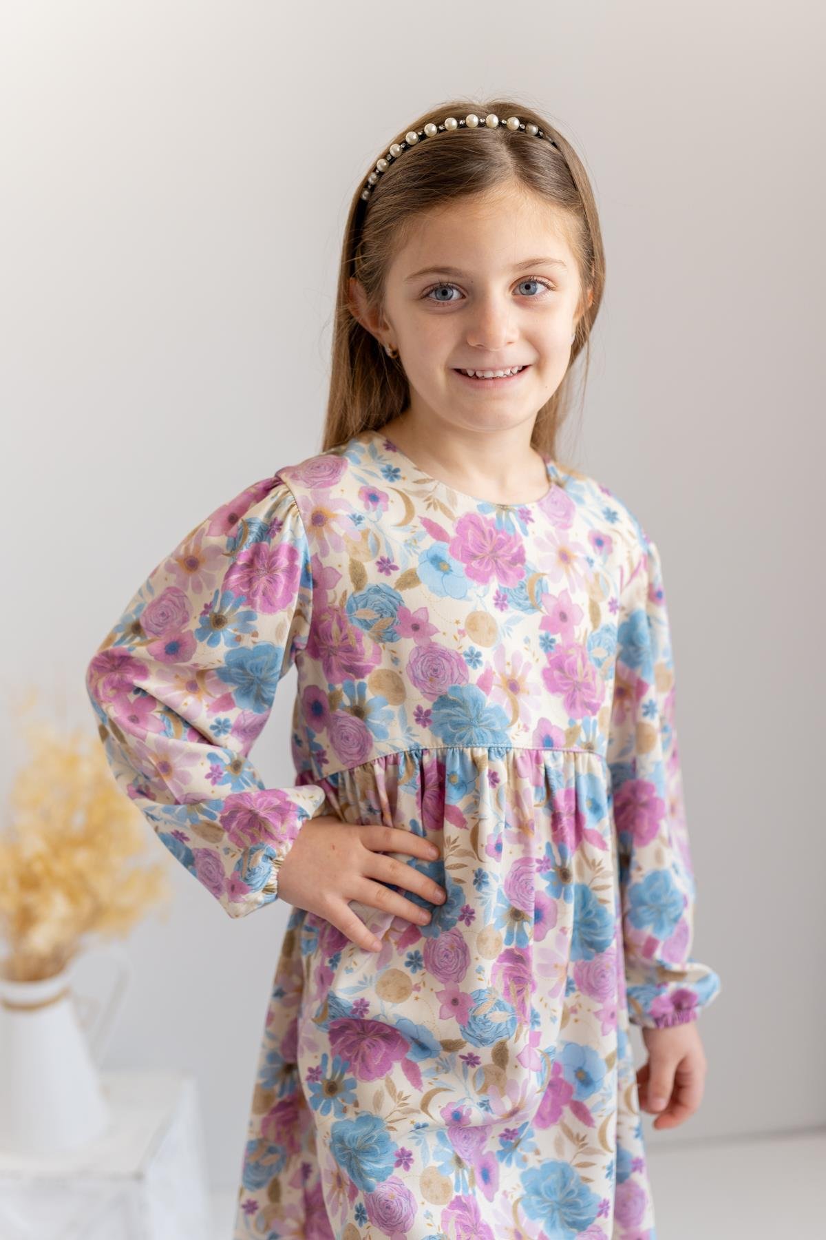 Kız Çocuk Desenli Dokuma Elbise 