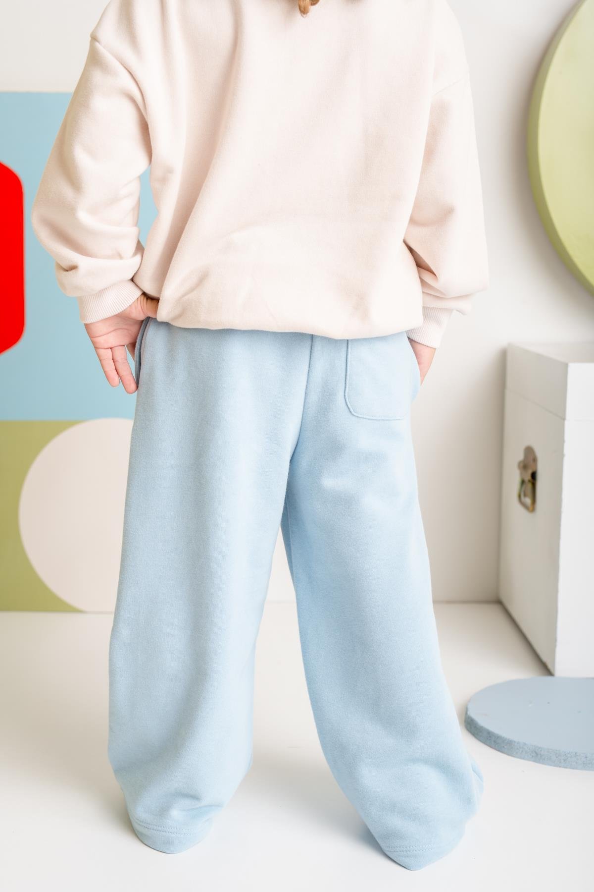 Kız Çocuk Düz Paça Fırçalı Tek Alt - Mavi