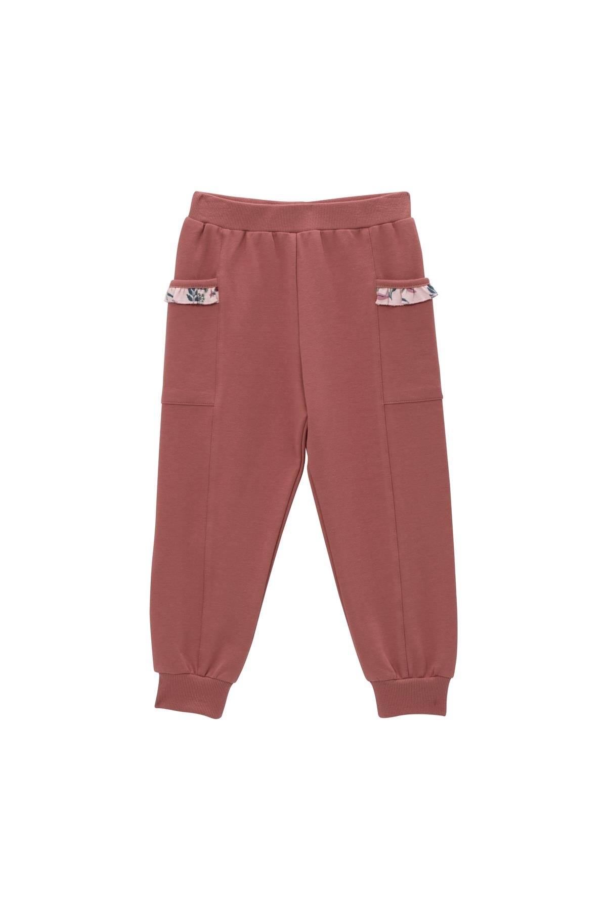 Kız Çocuk Fırfır Cepli Eşofman Altı - Gül Kurusu