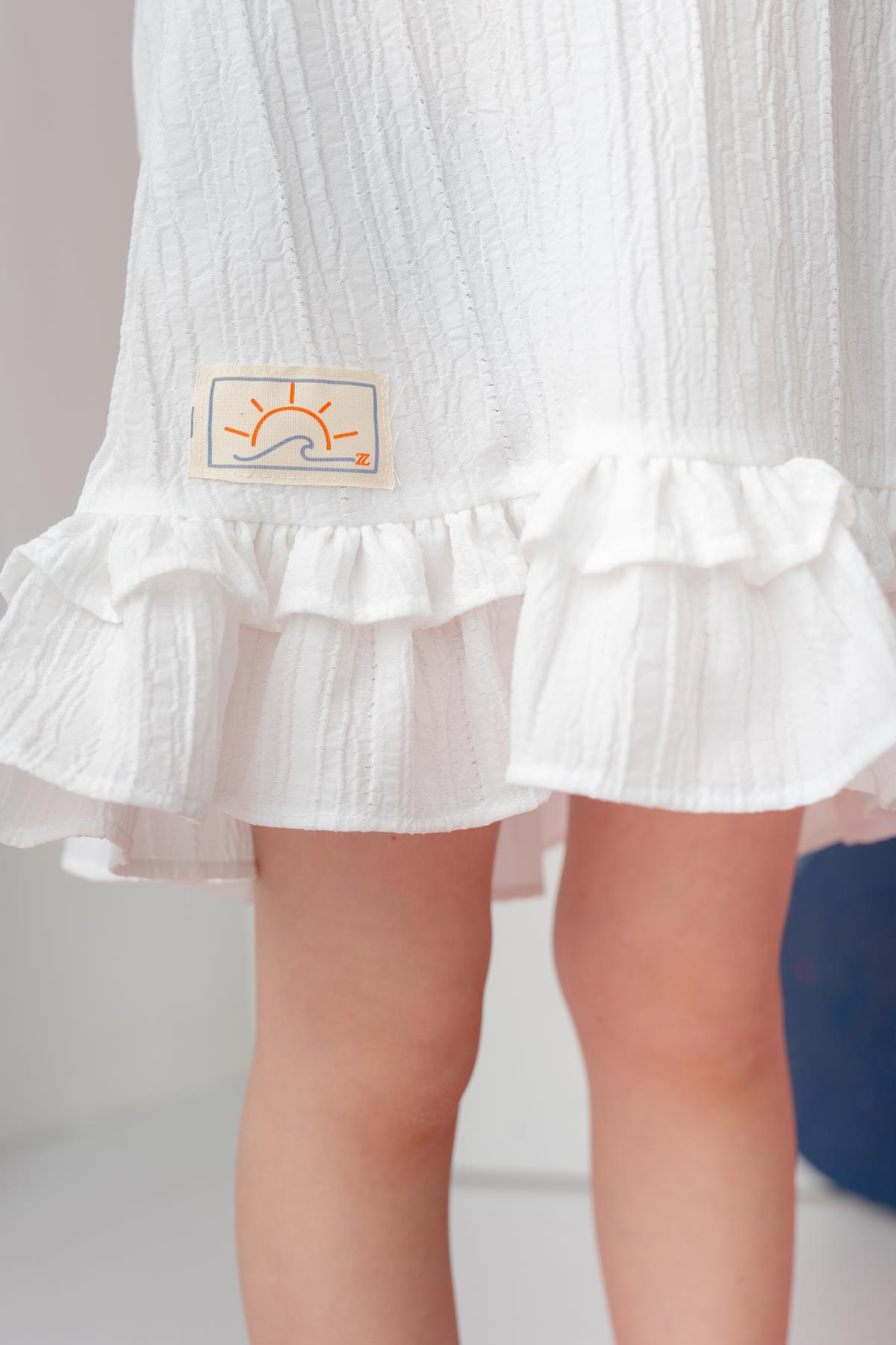 Kız Çocuk Fırfırlı Askılı Elbise - Beyaz