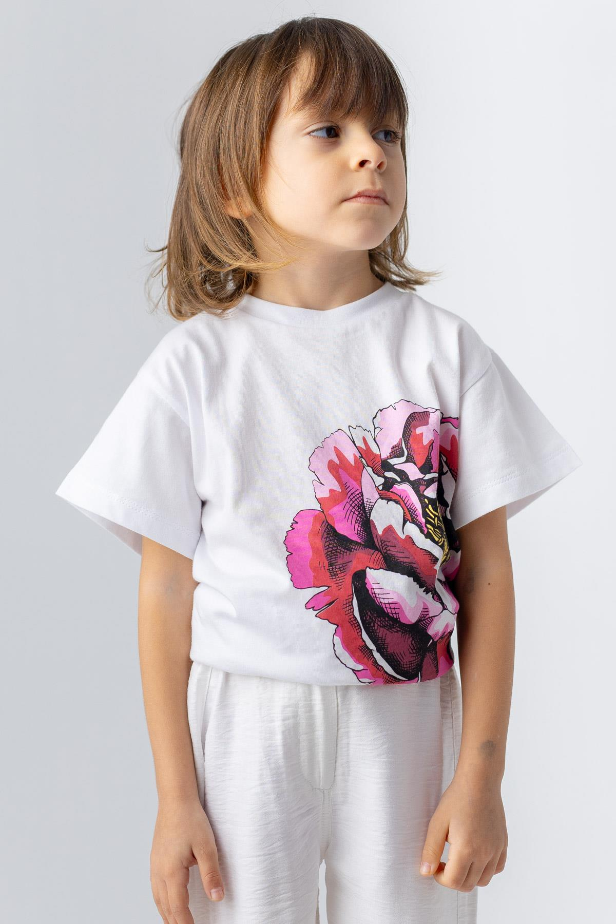 Kız Çocuk Gül Baskılı Tshirt