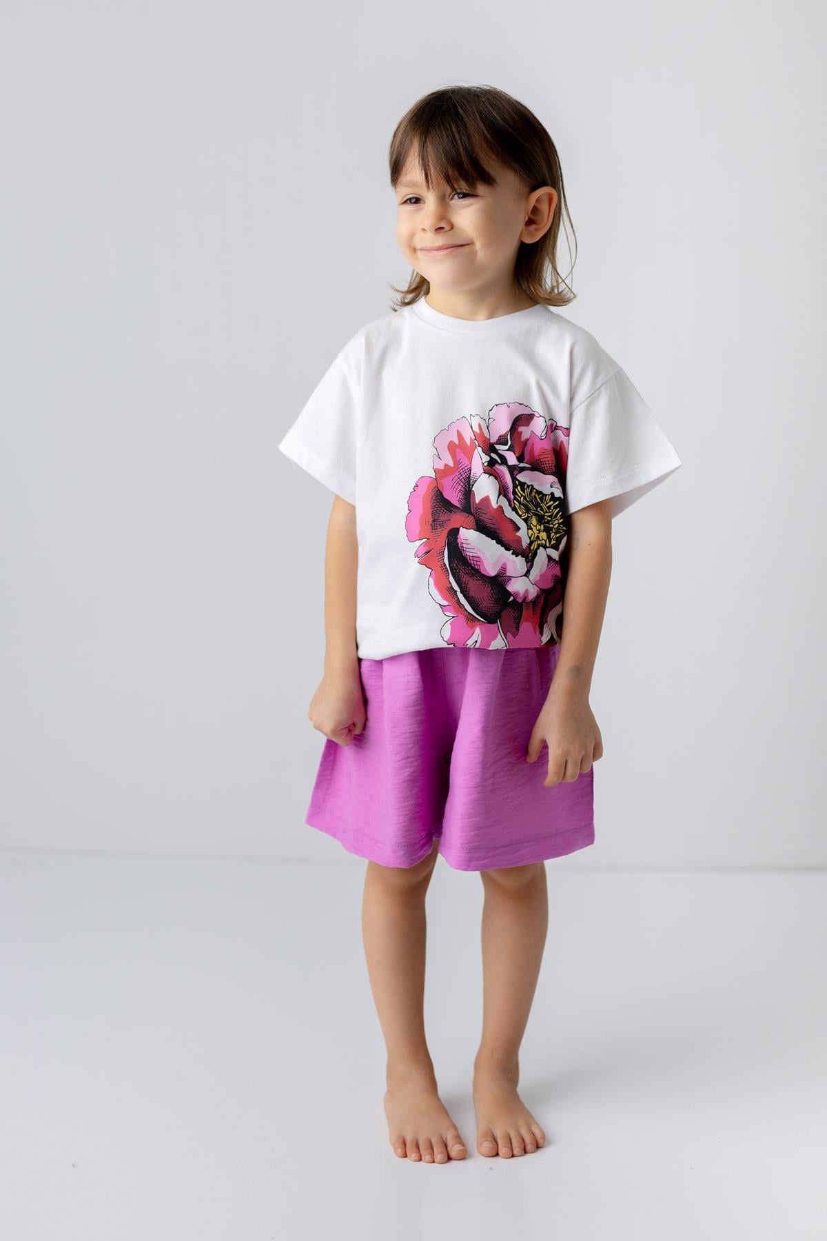 Kız Çocuk Gül Baskılı Tshirt