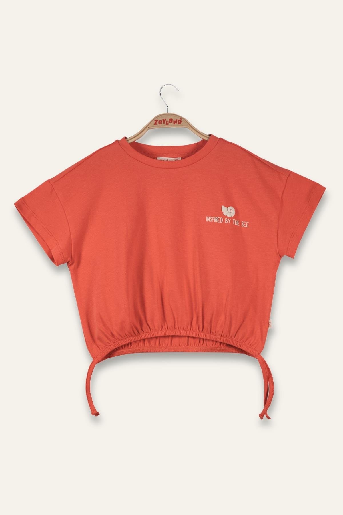 Kız Çocuk Hawai Baskılı Crop T-Shirt - Coral