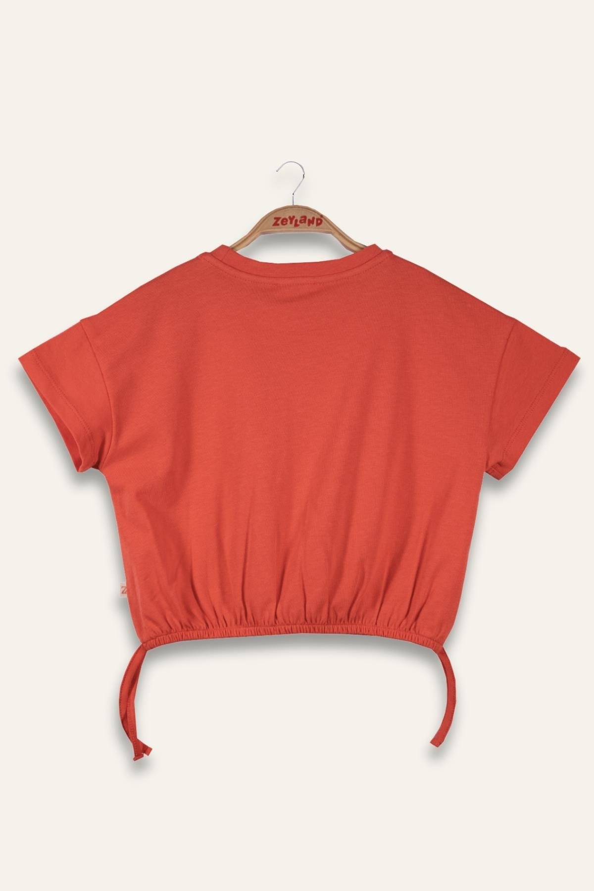 Kız Çocuk Hawai Baskılı Crop T-Shirt - Coral