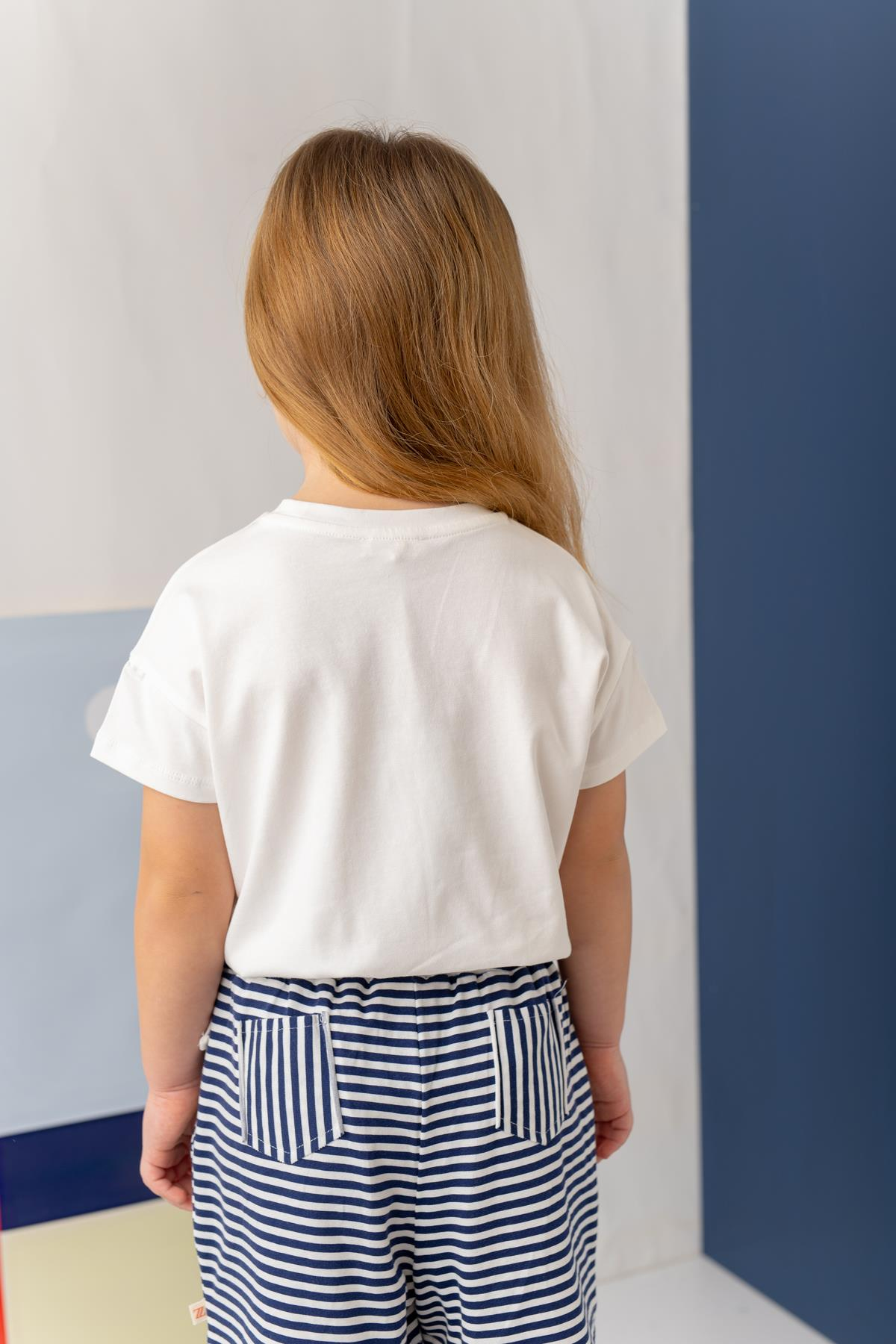 Kız Çocuk Hawai Baskılı Crop T-Shirt - Ekru