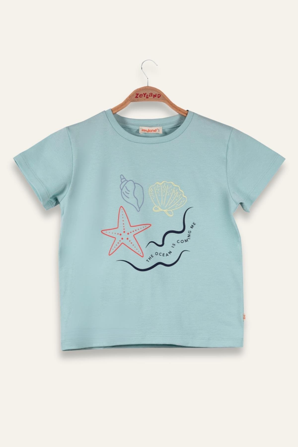 Kız Çocuk Hawaı Baskılı T-Shirt - Mint