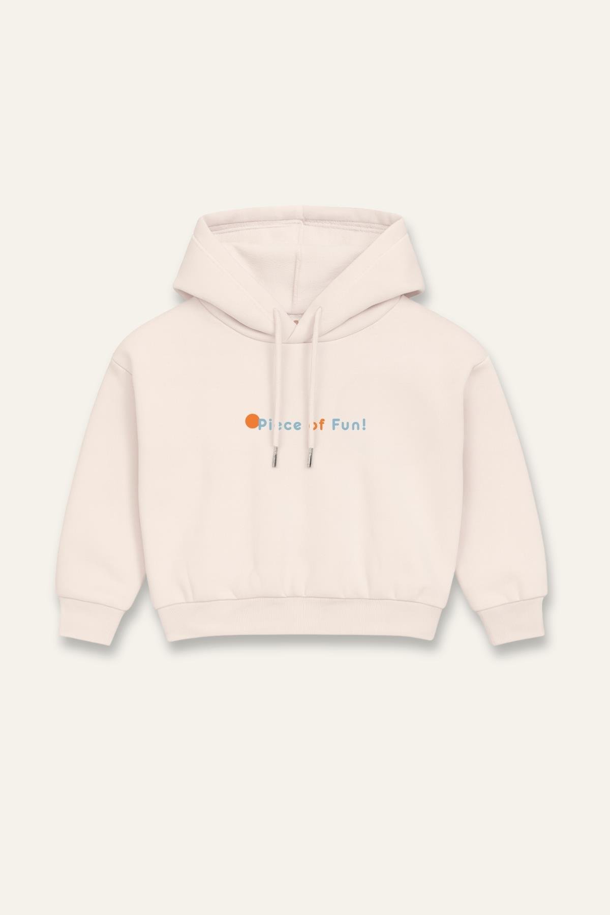 Kız Çocuk Kapşonlu Crop Sweatshirt - Krem