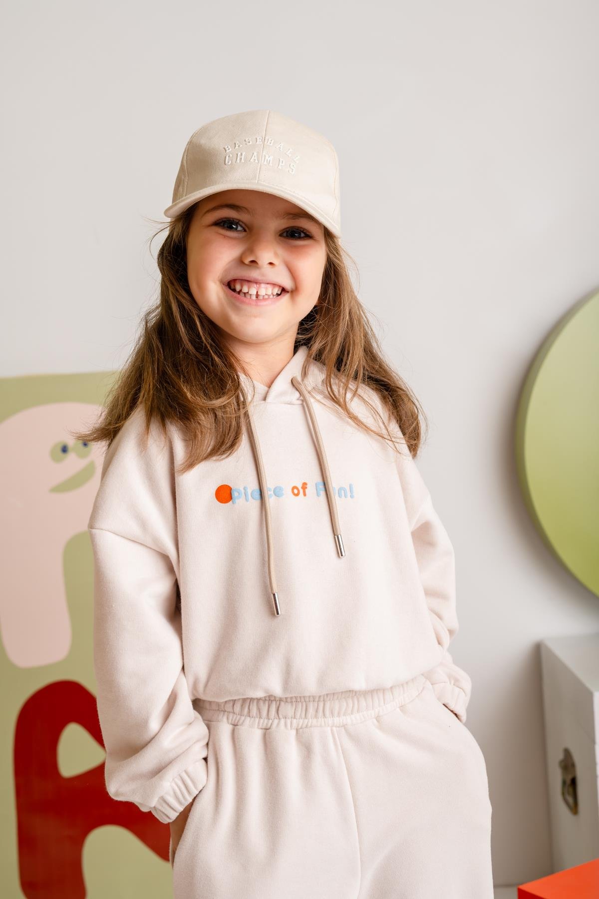 Kız Çocuk Kapşonlu Crop Sweatshirt - Krem