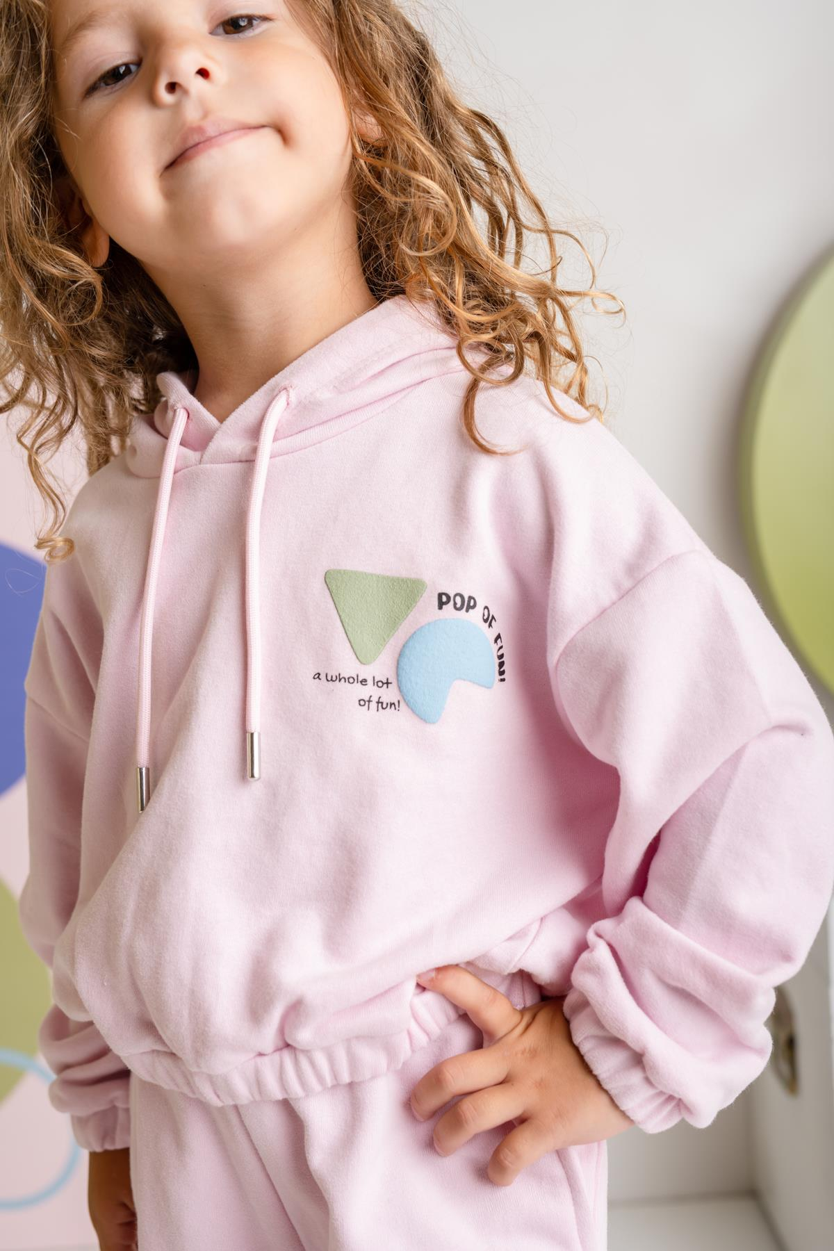 Kız Çocuk Kapşonlu Crop Sweatshirt - Pembe