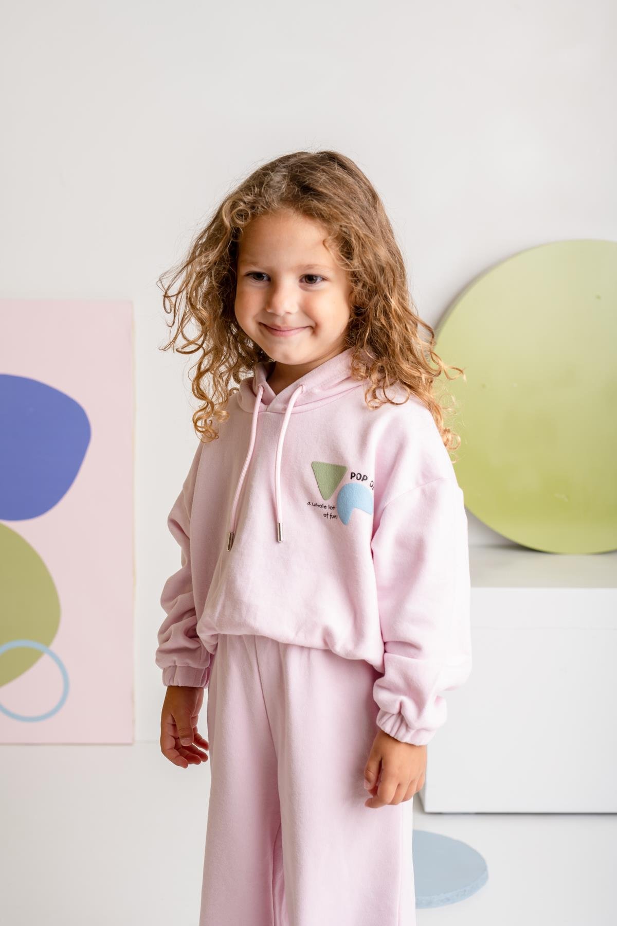 Kız Çocuk Kapşonlu Crop Sweatshirt - Pembe