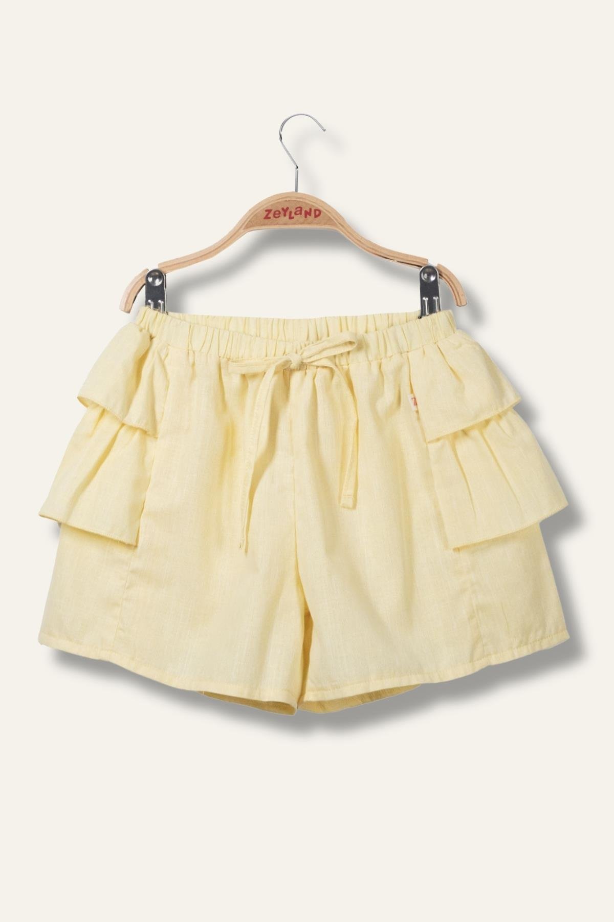 Kız Çocuk Katlı Şort Etek - Sarı