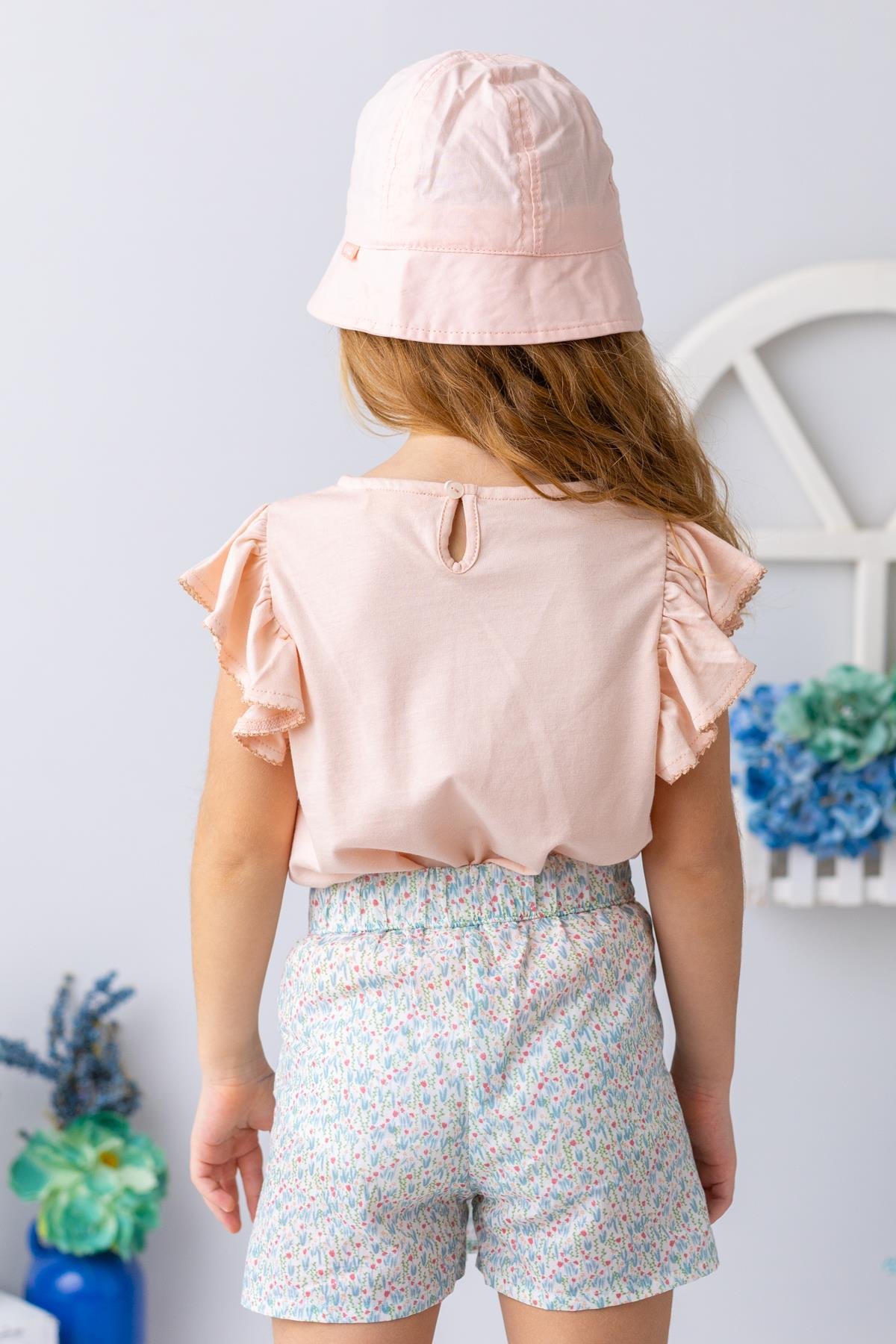 Kız Çocuk Kolu Fırfırlı T-shirt - Yavruağzı