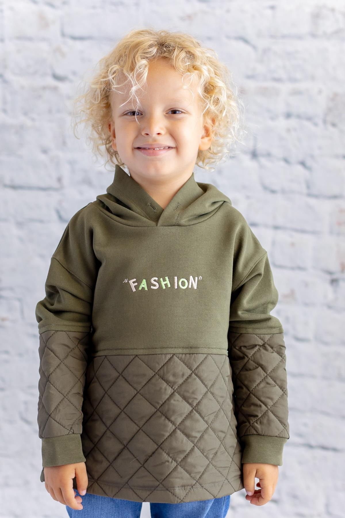 Kız Çocuk Nakış Detaylı Kapitoneli Sweatshirt - Haki