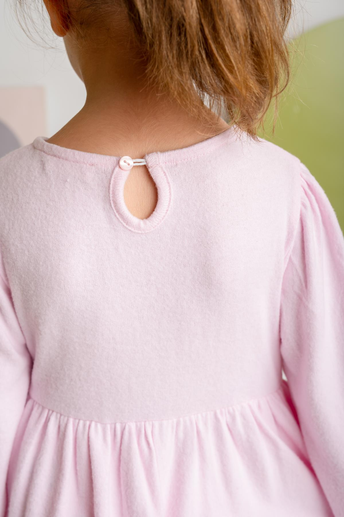 Kız Çocuk Nakışlı Yumoş Elbise - Pembe